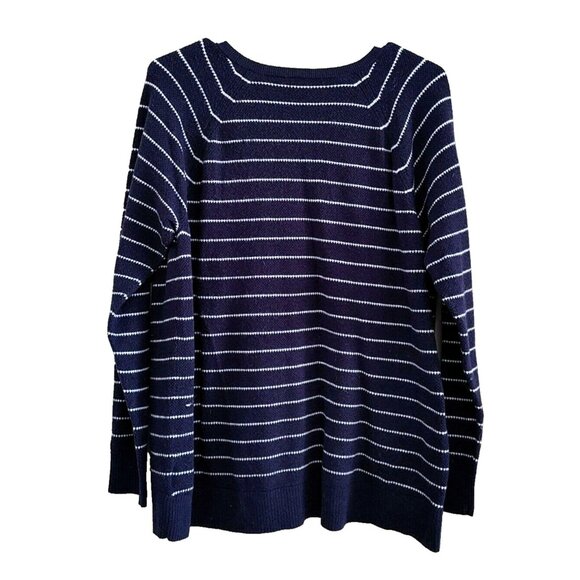 Gap Sweater  Women's V Neck Size XL Blue Striped Long Sleeve Nylon/Wool/Acrylic - Picture 3 of 4